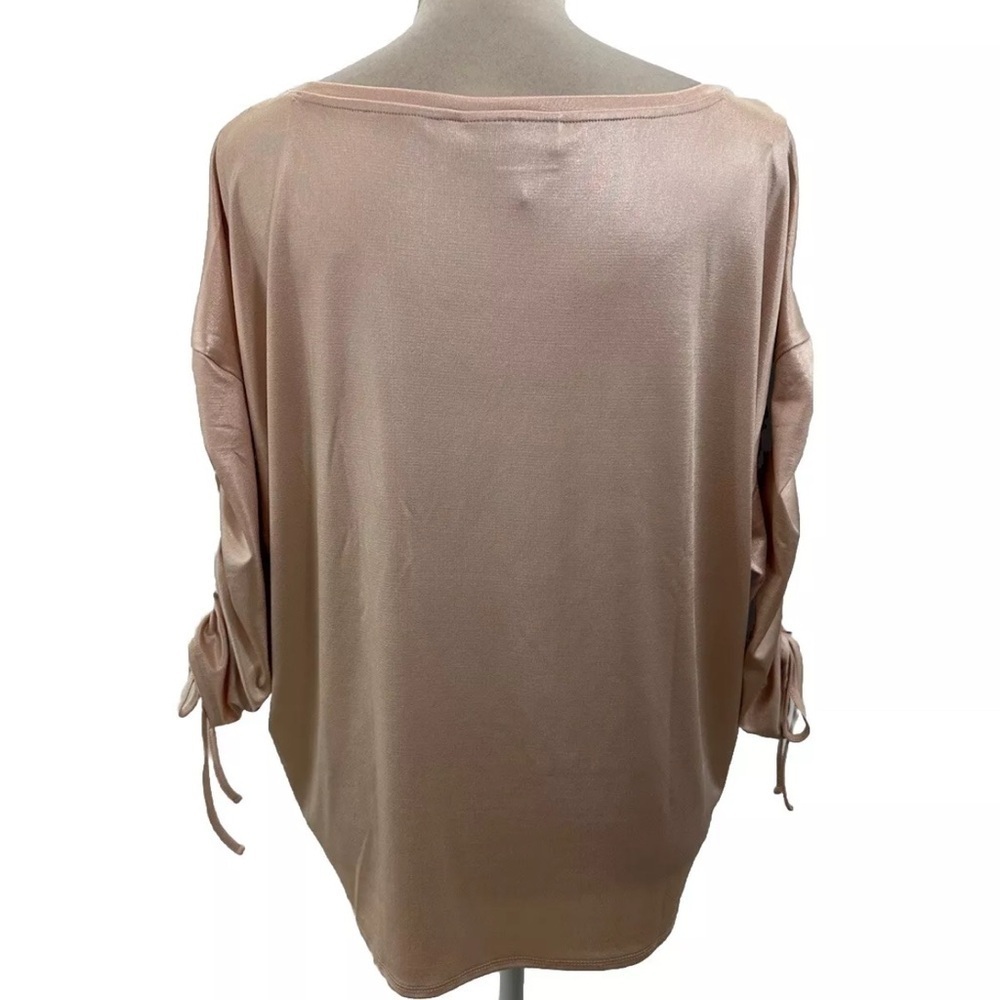 NWOT Jennifer Lopez Cocktail Blouse LARGE Relaxed Fit Rushed Sleece Cream Satin - Picture 3 of 7